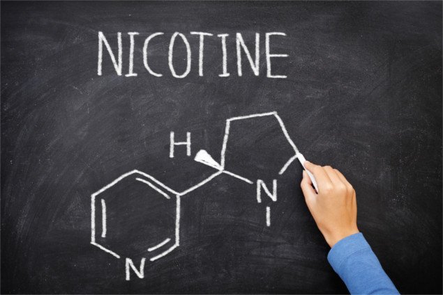 Nicotine molecule chemical structure on blackboard