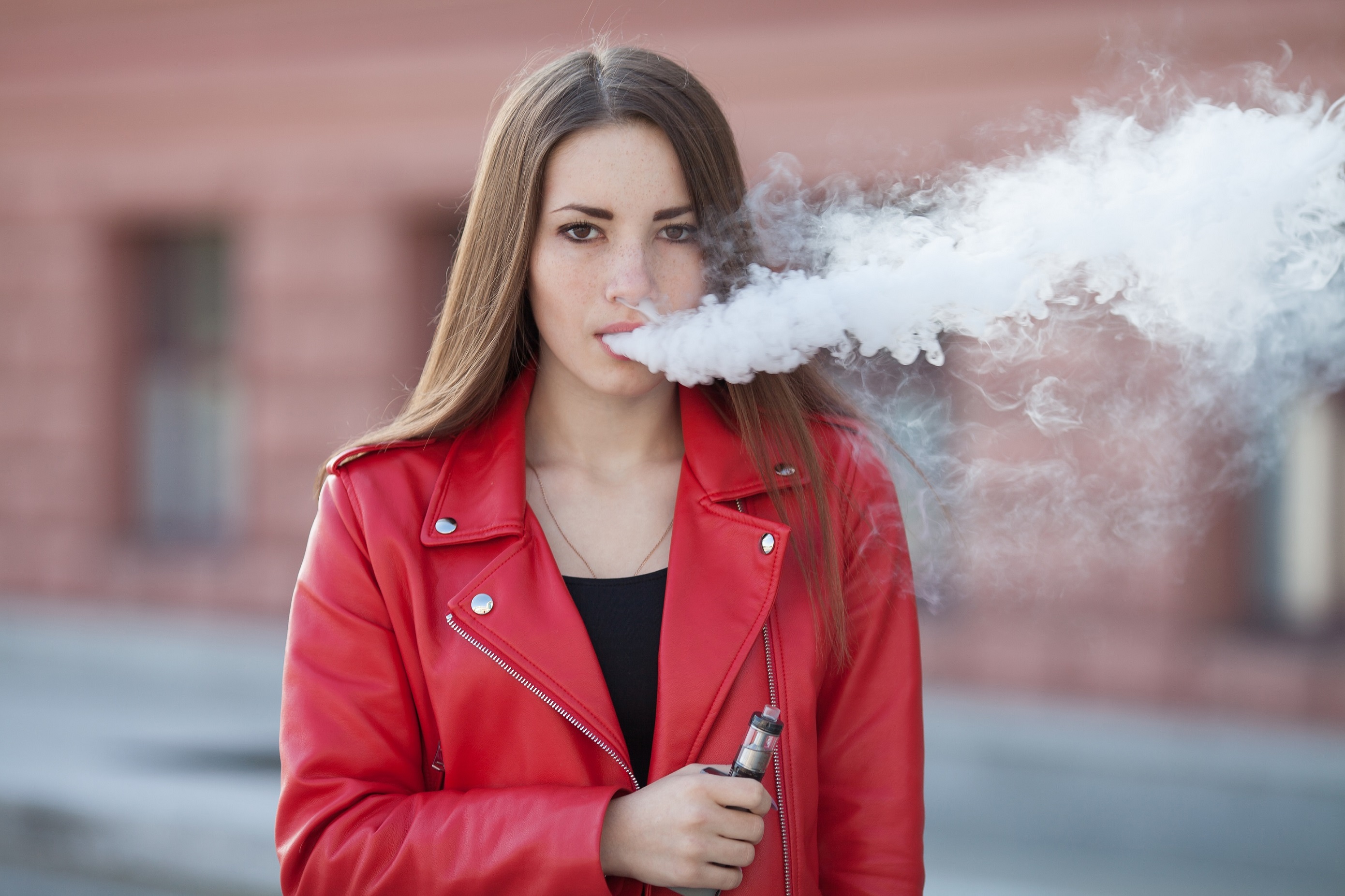 vaping model photo outdoor red jacette