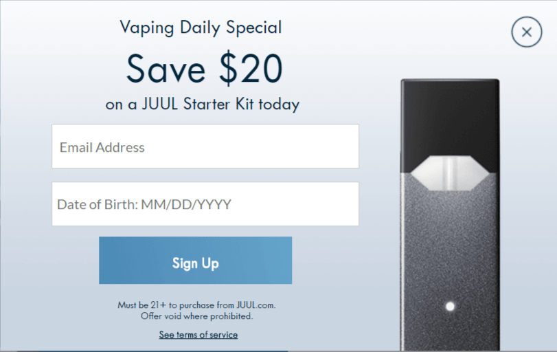 JUUL coupon pop up