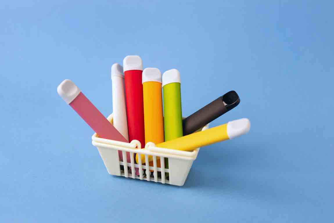 electronic cigarettes in a shopping basket